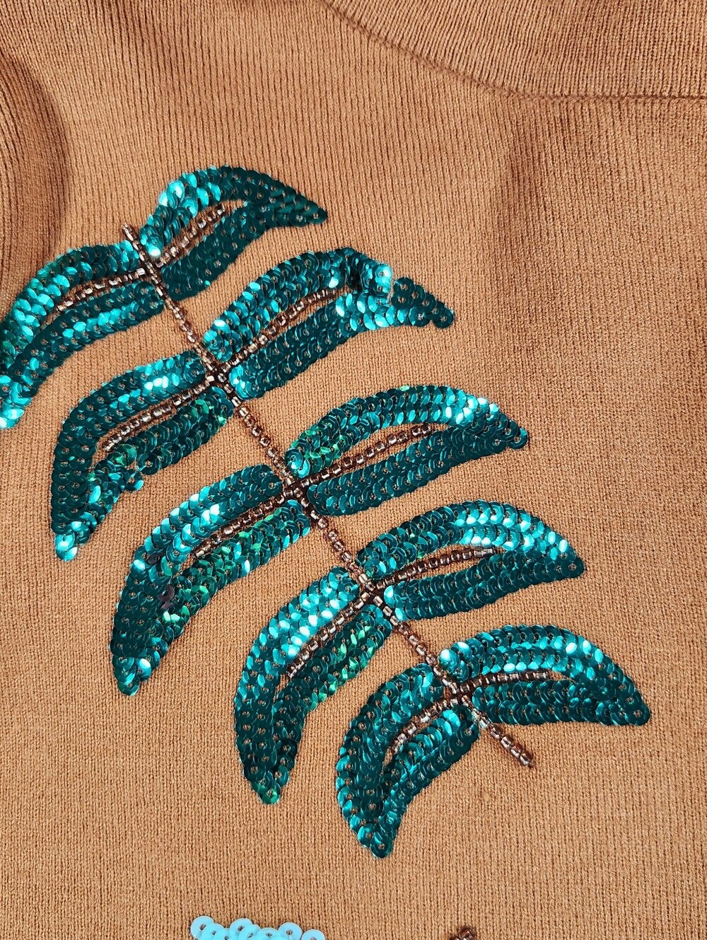 Fate Burnt Orange Sequin Leaf Mock Neck Sweater Small - Picture 11 of 12